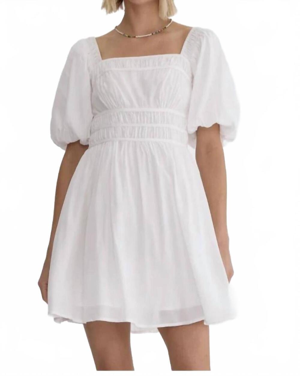 NEW ENTRO puff sleeve poplin mini dress in white